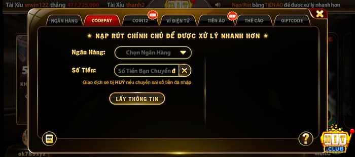 Nạp tiền vào tài khoản cá cược