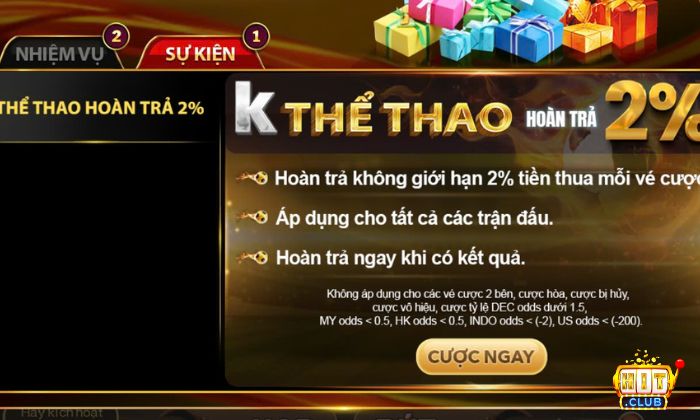 Khuyến mãi hoàn trả cá cược K thể thao lớn nhất