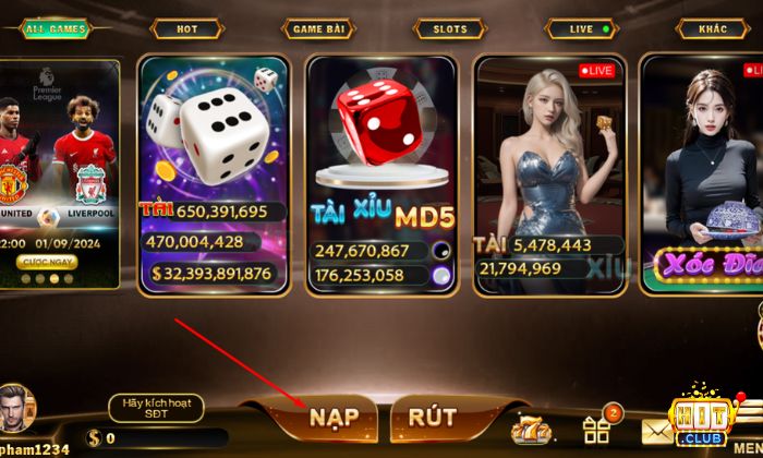 Nạp tiền Hitclub để được tham gia trải nghiệm cá cược tại cổng game