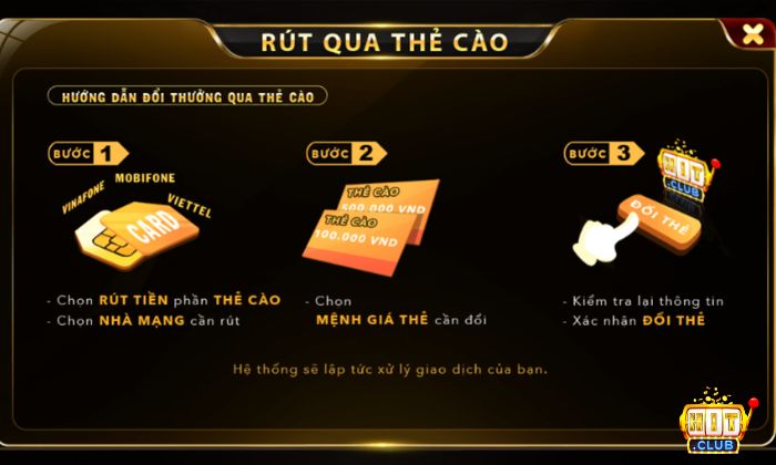 Rút tiền tại cổng game Hitclub bằng thẻ cào an toàn