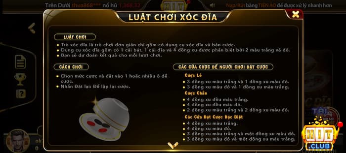 Luật chơi cá cược xóc đĩa Hitclub